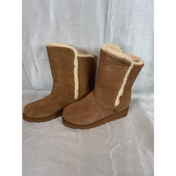 Bearpaw Women's Suede Sheepskin Lined Wedge Boots Brown Size 9 Comfort Warm - Picture 1 of 7